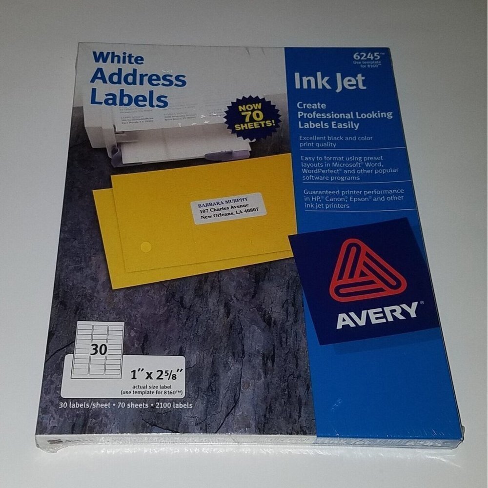 NEW Avery 6245 Ink Jet 2100 White Address Labels 1" x 2 5/8" SEALED VTG NOS